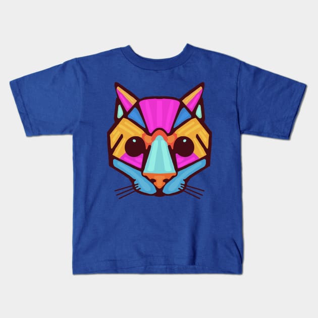 Geometric Cat Big Nose Kids T-Shirt by wildjellybeans